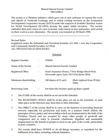 Shared Interest Society Limited Rules